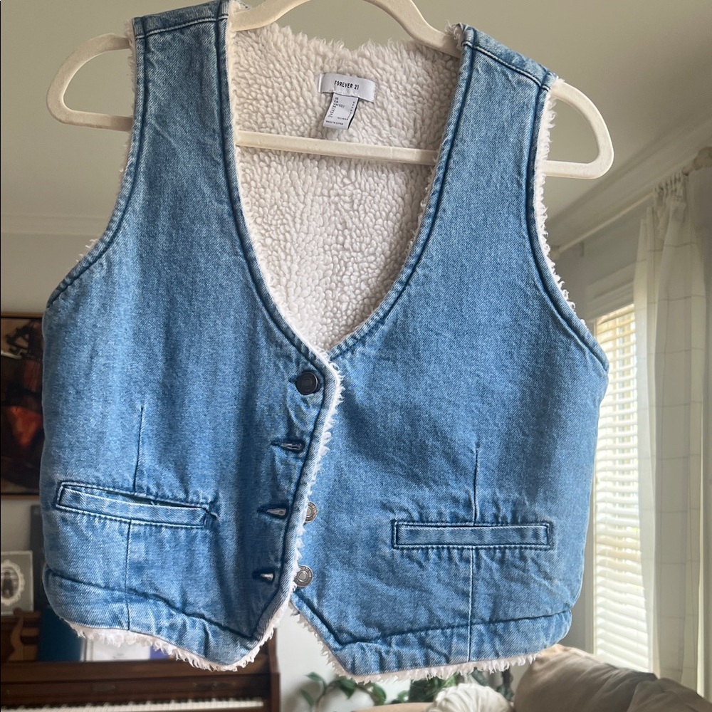 Forever 21 Blue Denim Vest with White Lining